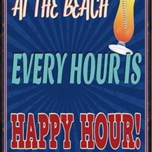 Metalen wandbord - Beach - Strand - Zee - Strandtent - Horeca - Happy Hour - Vintage - Retro - Muurplaat - Wanddecoratie - TH Commerce 8829