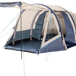 Skandika Folldal 4 Air-Rise Opblaasbare Tent - Tipi - Campingtent - Air Rise technologie - Voor 4 personen - Ingenaaide tentvloer - Muggengaas - 195 cm stahoogte - Opblaasbare tent - 450x240x195 cm (LxBxH) - Luchttent - Kamperen - beige/donkerblauw