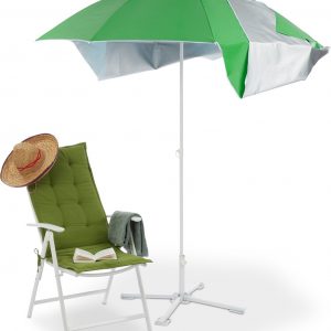 Relaxdays parasol strandtent - strandparasol met windscherm - uv 50 stokparasol rond groen