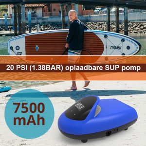 Aquaboard Supboard pomp- suppomp met accu compressor luchtpomp 7500 mAh Blauw