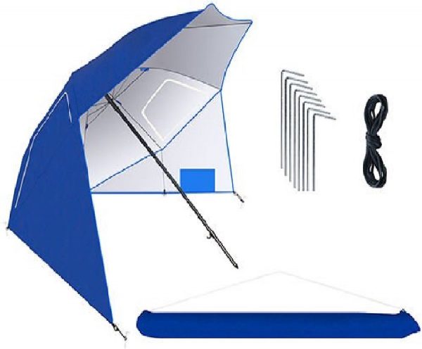 Ariko Parasol Strandtent - Windscherm - Zonnescherm - Strandtent - Parasol schelp - Ø 260cm Blauw met hoes