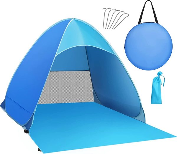 trandschelptent, draagbaar, extra licht strandtent, voor 2-3 personen, inclusief draagtas en tentstokken, uv-bescherming, strandtent voor familie, strand, tuin, camping