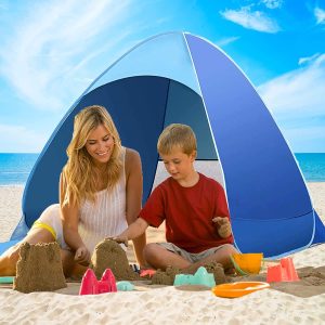 Strandtent, draagbare extra lichte automatische strandtent, zonnescherm voor 2-3 personen, inclusief draagtas en tentharingen, UV-bescherming, strandtent voor familie, strand, tuin, camping