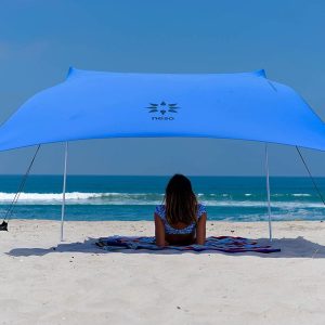 tenten strandtent met zandanker, draagbare luifel zonnescherm - 2,1 mx 2,1 m - gepatenteerde versterkte hoeken (Maagdenpalm blauw)