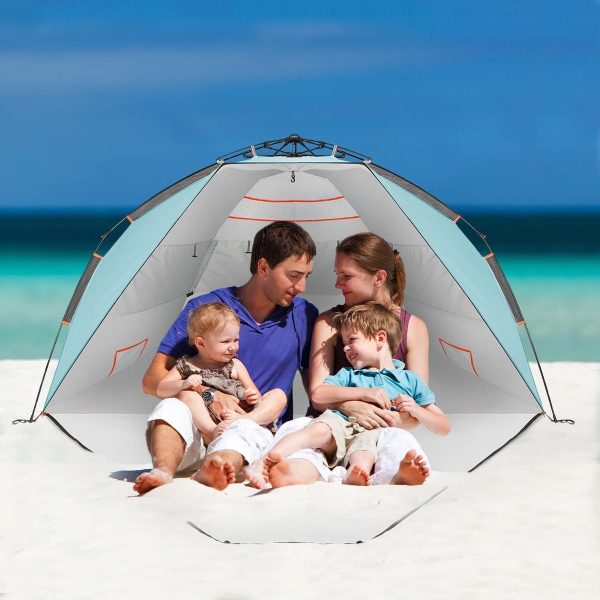Luxe Strandtent met UPF 50+ bescherming tegen uv-stralen van de zon - 3-4 persoons strandschelp, gemakkelijk op te vouwen, compacte draagtas - wind- en zonbescherming, strand, meer, park