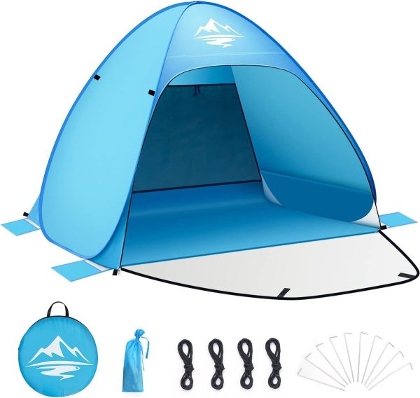 Pop-up tent Instant L (3-4)/S (2-3) persoons strandtent automatische strandtent UV50+ bescherming perfect voor familie strandcamping, wandeltocht, tuin, barbecuefeest (Bluelue)