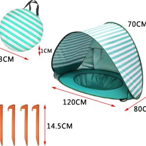 RAMBUX® - Strandtent - Zwembad - Groen-Wit Gestreept - Pop Up Tent - UV en Wind Werend - Zwembad Baby - Windscherm Speeltent