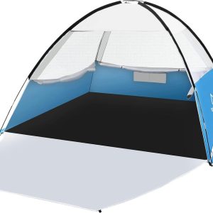Strandtent, draagbare strandtent voor 6-8 personen, zonwerende tent met 3 geventileerde ramen, uv-bescherming voor strand, familiepicknick, vissen (blauw)