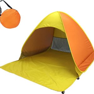 RAMBUX® - Pop Up Tent met Gordijnen - Oranje - Strandtent - 2/3 Persoons - UV en Wind Werend - Festival Tent - Windscherm Speeltent - Schaduwdoek - 200 x 165 x 130 cm